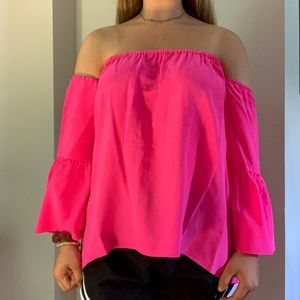 Bright Pink Lilly Pulitzer off the shoulder top